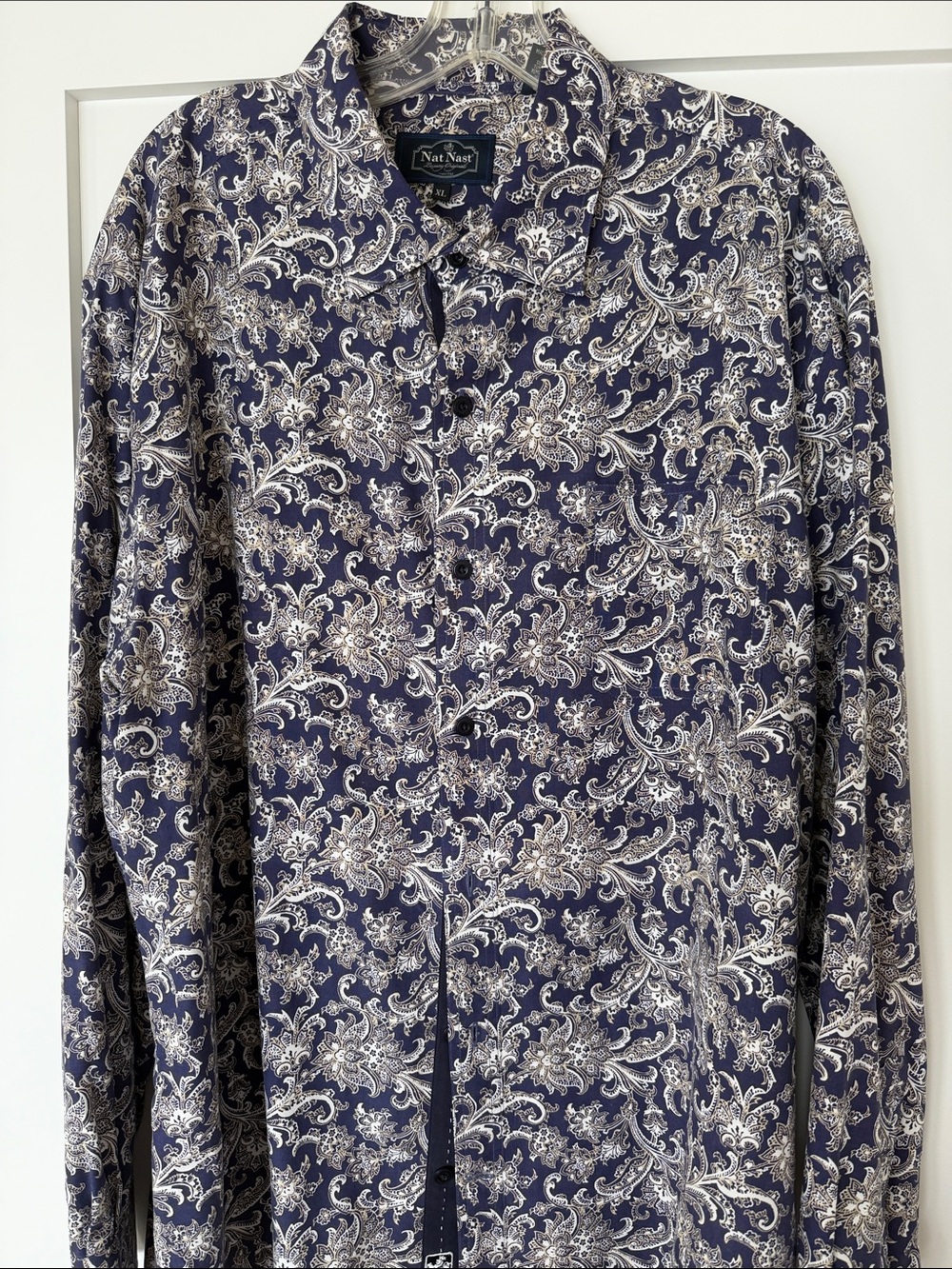 Nat Nast Navy and White Paisley Lightweight Shirt Jacket